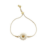 دستبند زنانه استیل طلایی مدل آسانسوری با طرح گل مینا سفید و نگین طلایی – گالری عزیزی