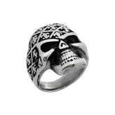 انگشتر مردانه استیل نقرهای طرح اسکلت حکاکیدار - گالری عزیزی