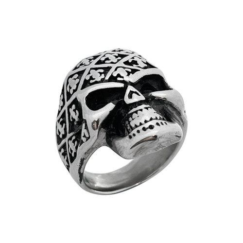 انگشتر مردانه استیل نقرهای طرح اسکلت حکاکیدار - گالری عزیزی