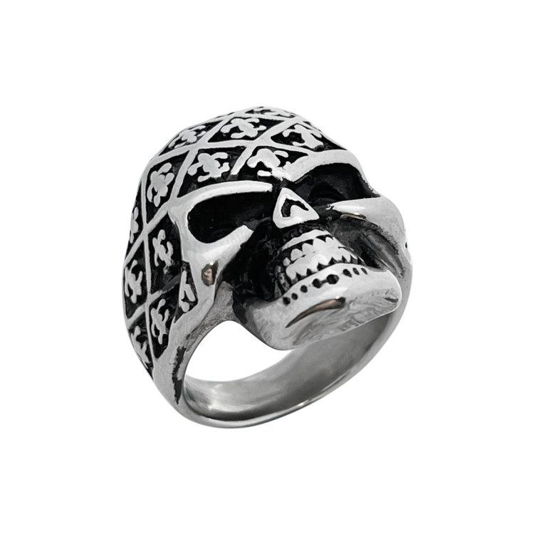 انگشتر مردانه استیل نقرهای طرح اسکلت حکاکیدار - گالری عزیزی