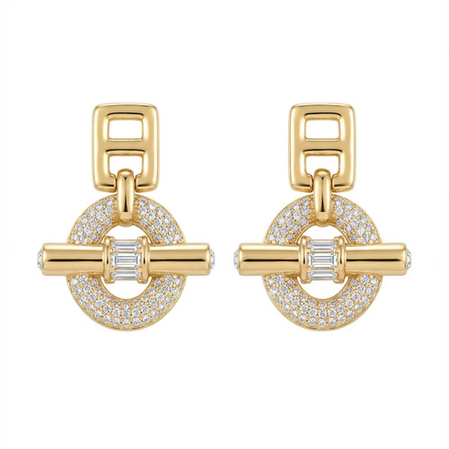 گوشواره استیل زنانه مدل هرمس با آبکاری طلا و نگین سواروسکی - طراحی لوکس و کلاسیک - گالری عزیزی