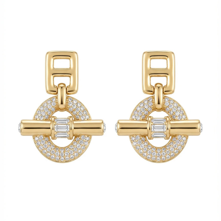 گوشواره استیل زنانه مدل هرمس با آبکاری طلا و نگین سواروسکی - طراحی لوکس و کلاسیک - گالری عزیزی