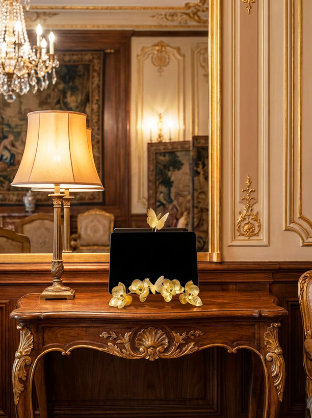 قاب عکس رومیزی برنجی مدل گلهای ارکیده – انتخابی خاص برای هدیه