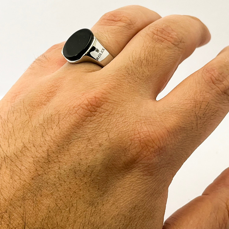 خرید انگشتر مردانه استیل رولکس سنگ اونیکس