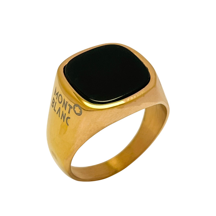انگشتر استیل طلایی مردانه با سنگ مشکی